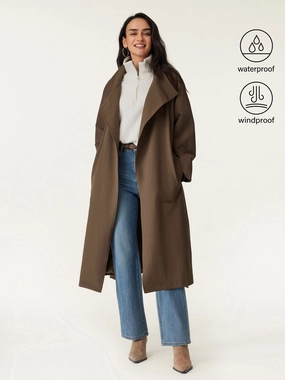 HighDurabilityWeave SnagResistant Waterproof Belted Trench Coat