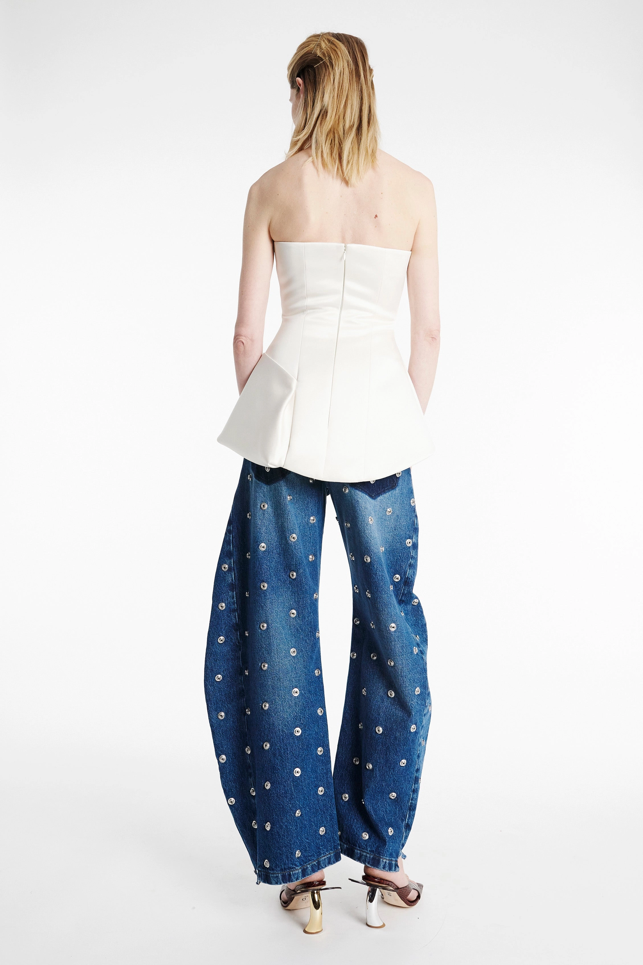 Corseted Tuxedo Top Ivory Durable Chainstitch Relaxed Top