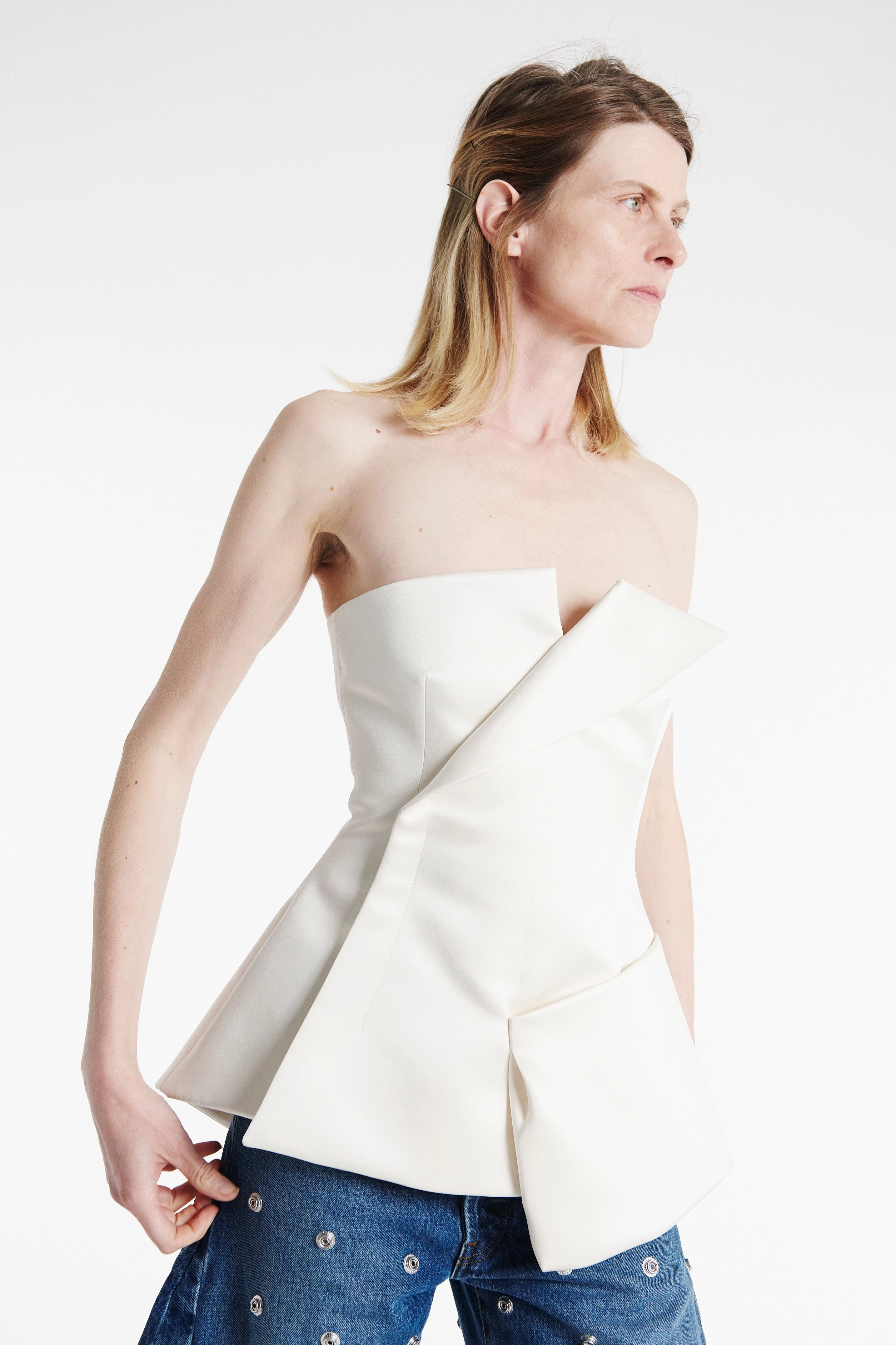 Corseted Tuxedo Top Ivory Durable Reinforced Elbow Patches DoubleLayered