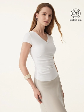 Anti Slip Shoulder Padding Abrasion Resistant Surface Elevated V-neck Side Ruched Cap Sleeve Brami Tee