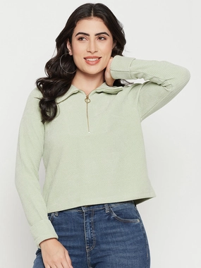 HighNeck Vintage Hoodie Madame Green Crop Top