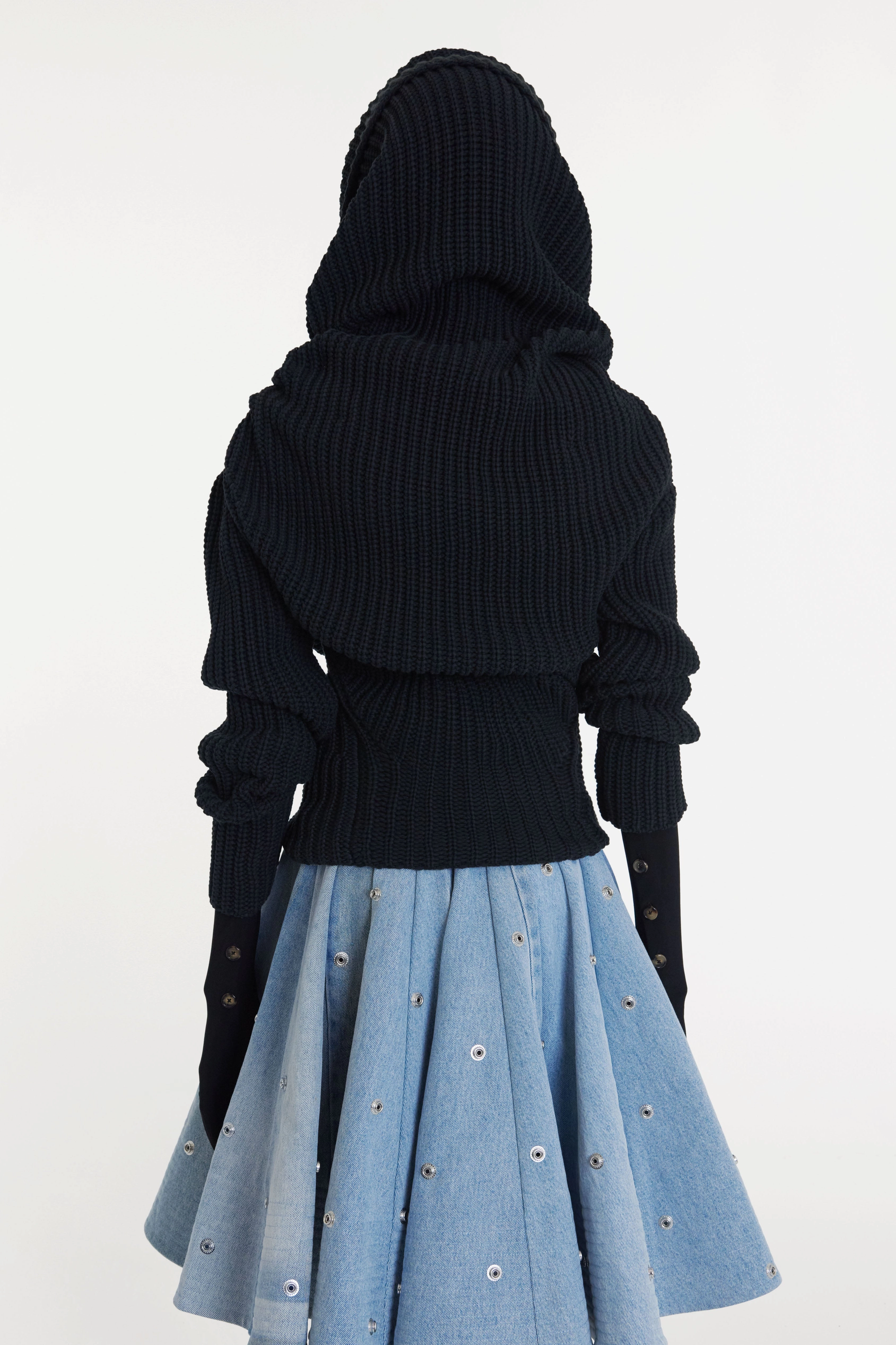 LayeredStyling Tapered Cut Knit Snood Top With Gloves Black