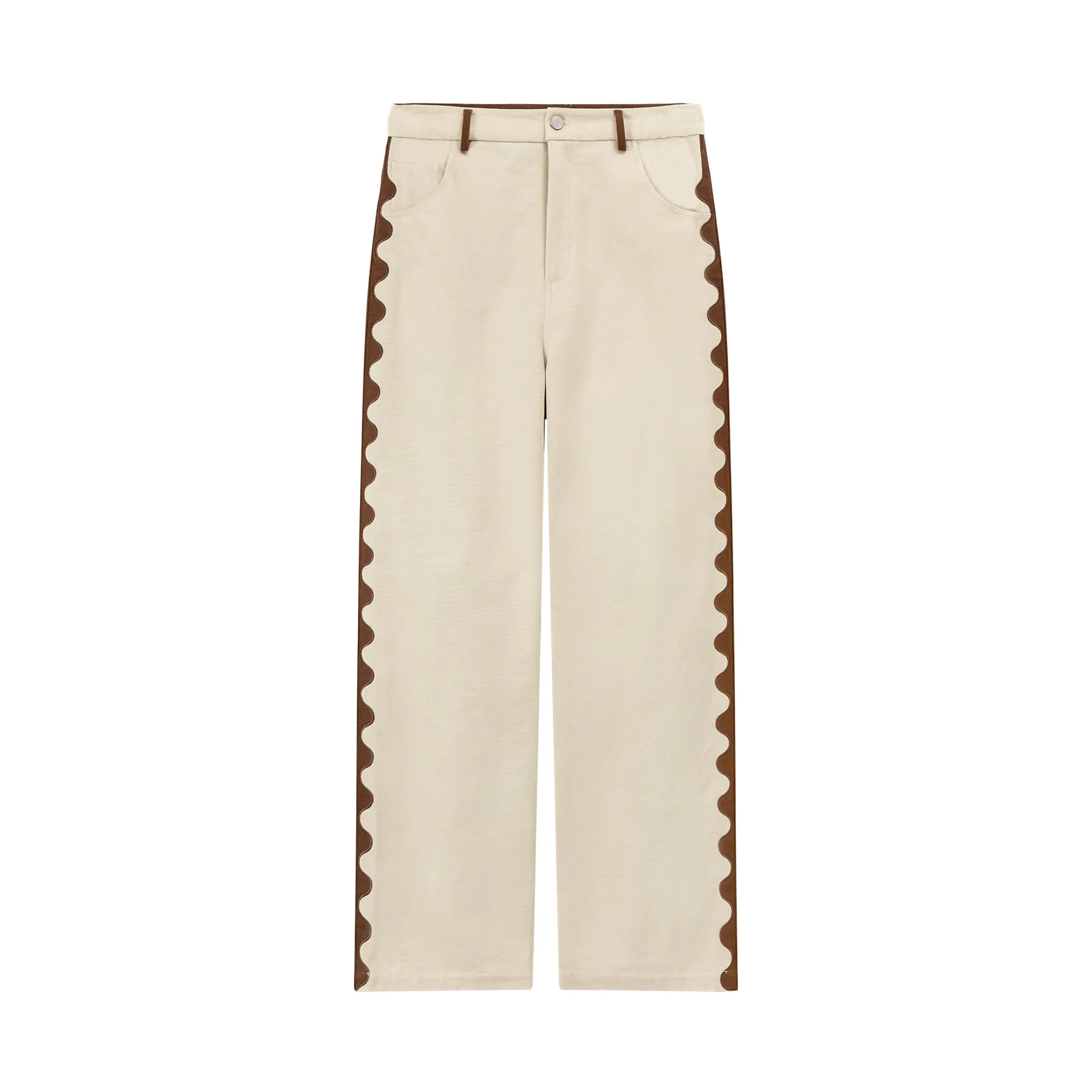 Wave Side Bands Straight Cotton Pants