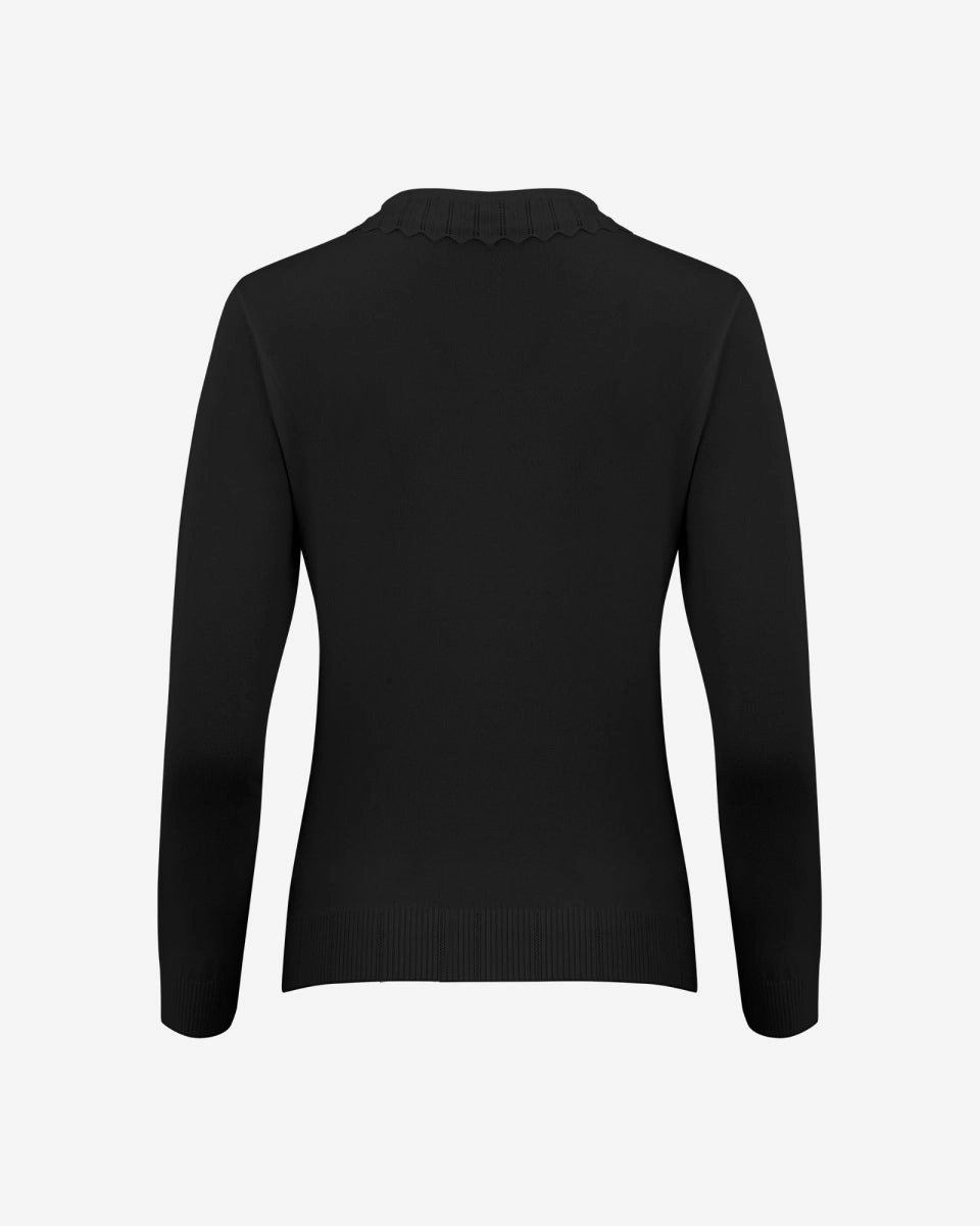 PreShrunk Fabric Wave Collar Knit Sweater - Black