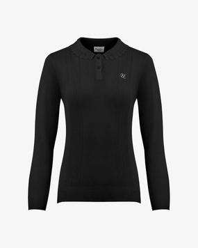 Anti Static Fabric Wave Collar Knit Sweater - Black