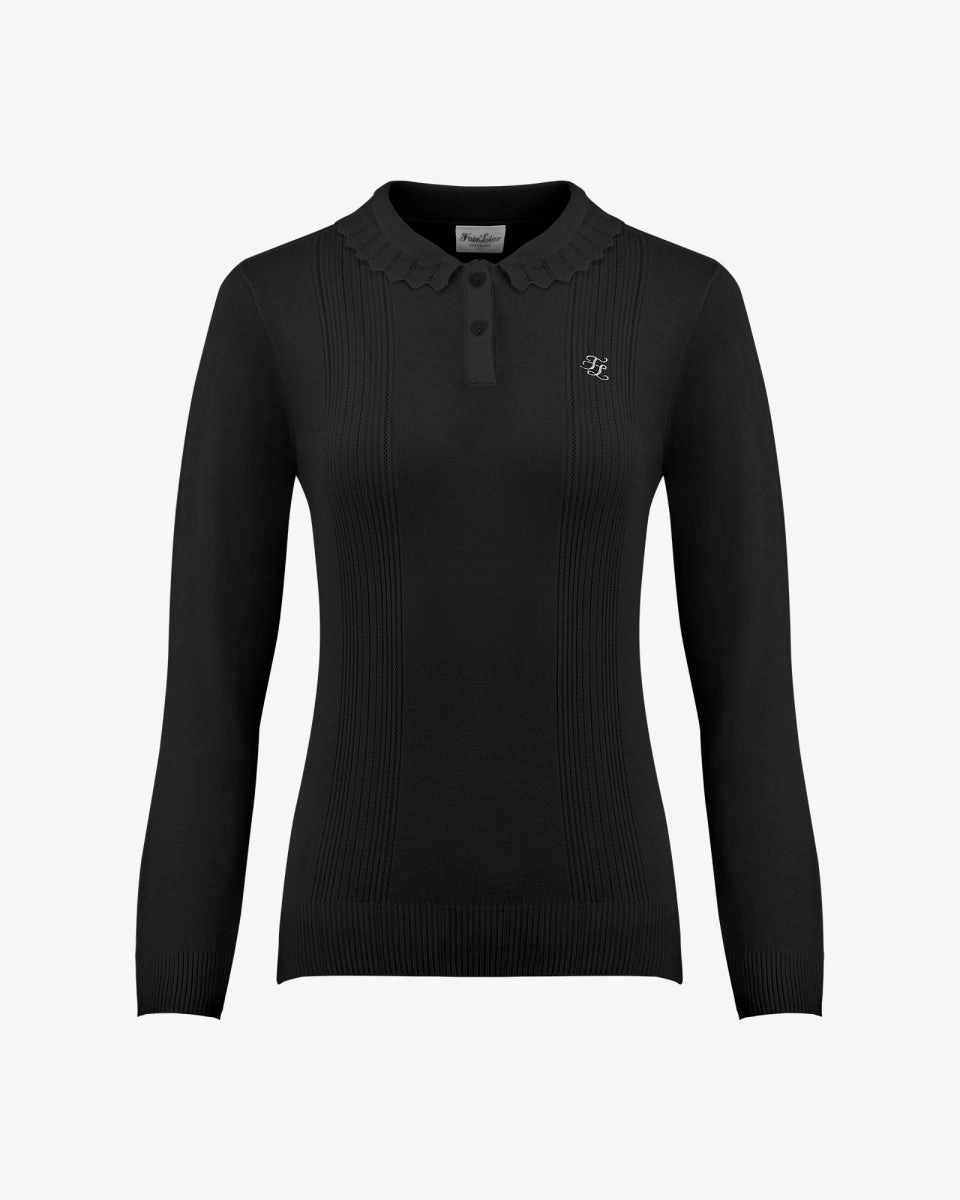 Anti Static Fabric Wave Collar Knit Sweater - Black