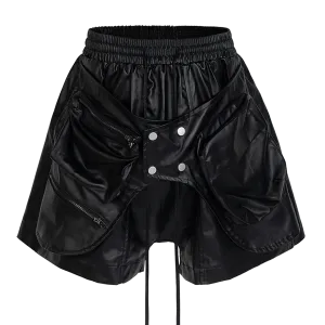 Waxed Faux Leather Cargo Shorts