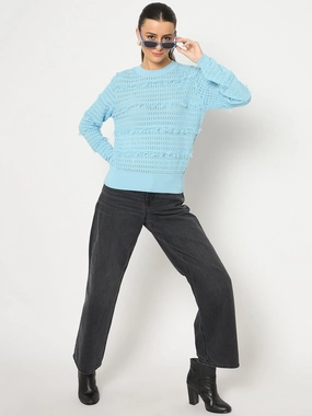 Madame Fringe Textured Brown Cotton Sweater Comfy Essentials