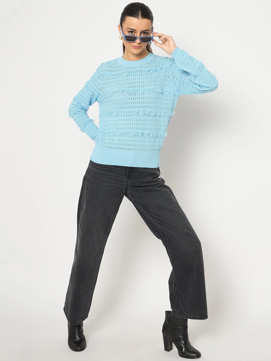 Madame Fringe Textured Brown Cotton Sweater Comfy Essentials