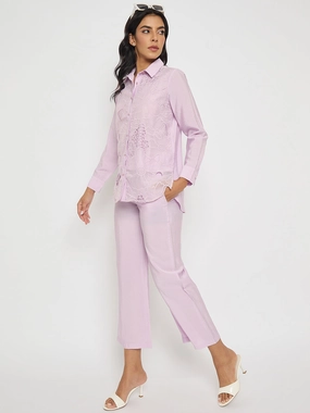 Airy Drape Madame Cutwork Embroidery Top and Bottom Mauve Co-ord Set