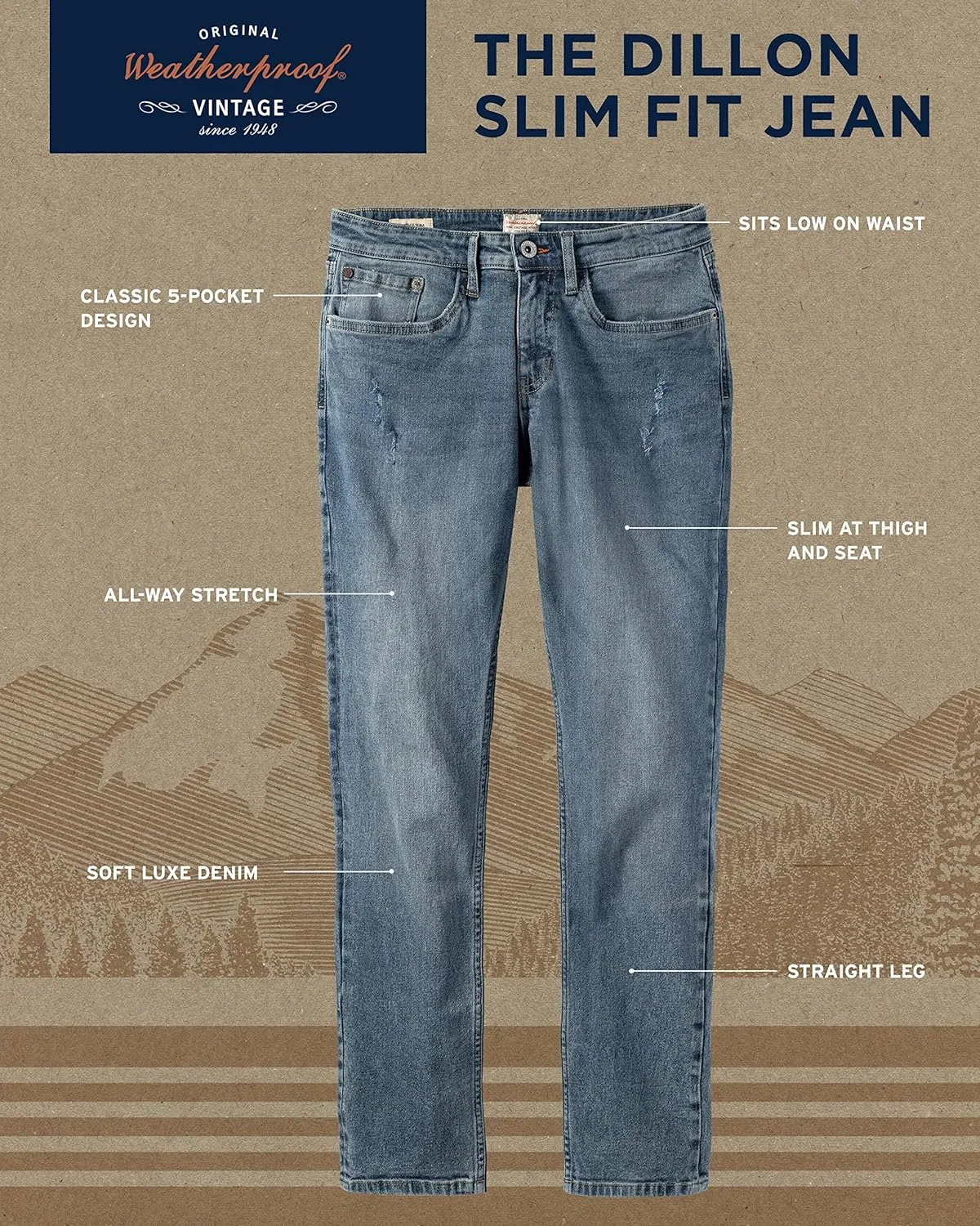 Weatherproof Vintage Mens Jeans Slim Fit - Super-Soft Slim Fit Jeans for Men | Men's Stretch Jean