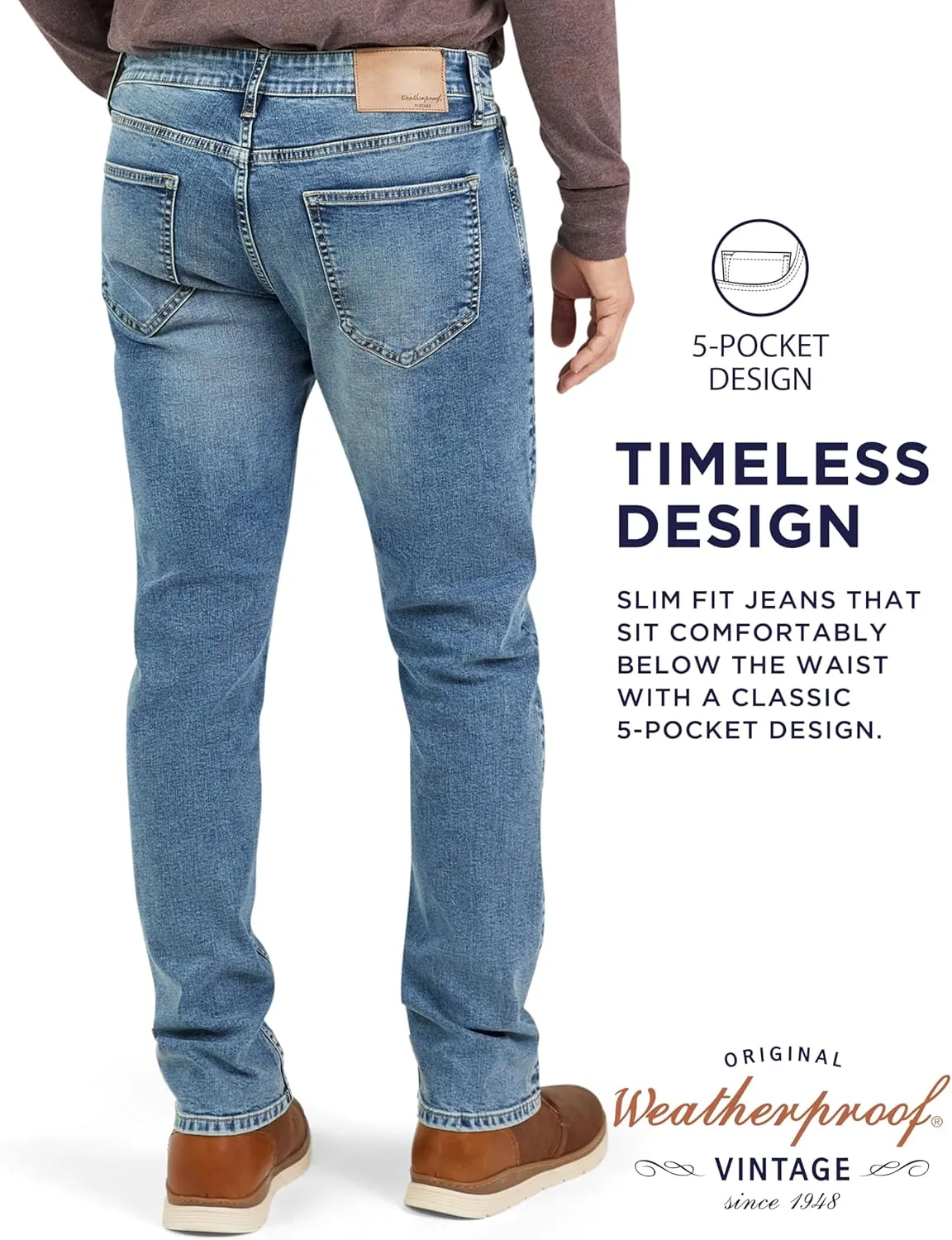 Weatherproof Vintage Mens Jeans Slim Fit - Super-Soft Slim Fit Jeans for Men | Men's Stretch Jean