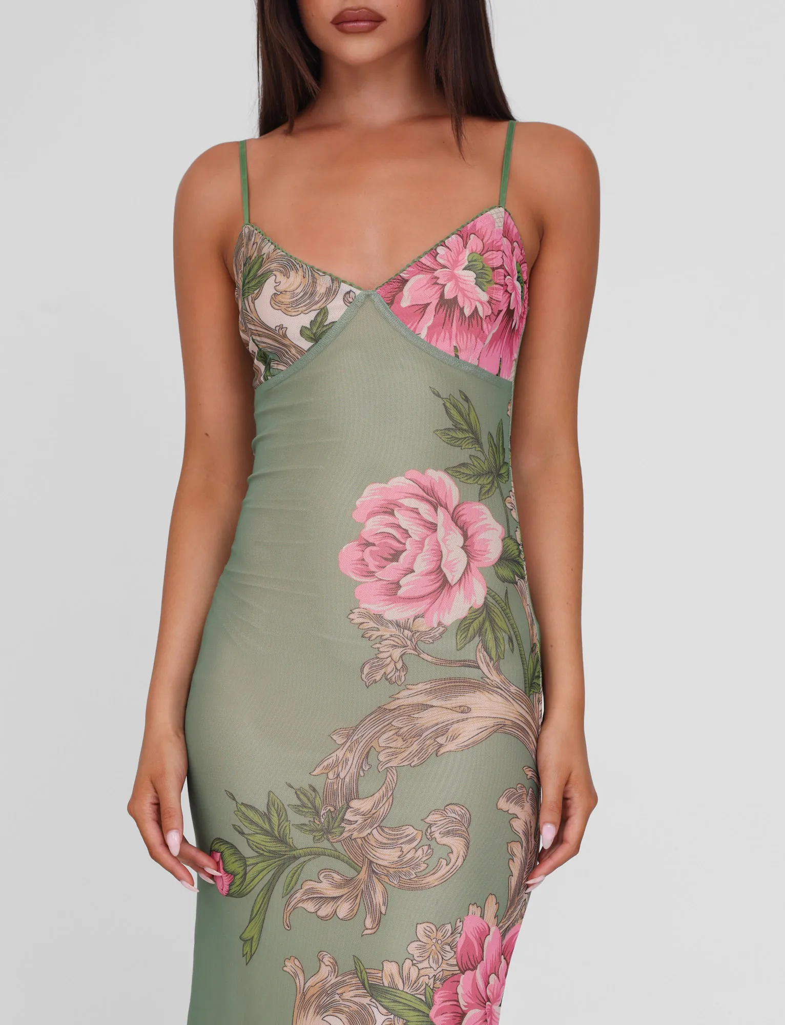 JULIANNA DRESS - GREEN : FLORAL : ROCCOCO FLORAL Reversible-Style Scalloped-Edge