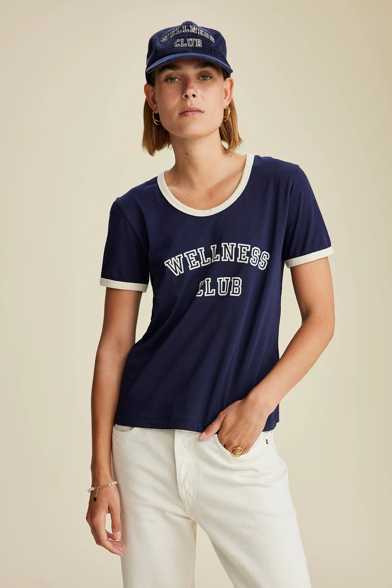 Wellness Club Ringer Tee - Navy/Cream