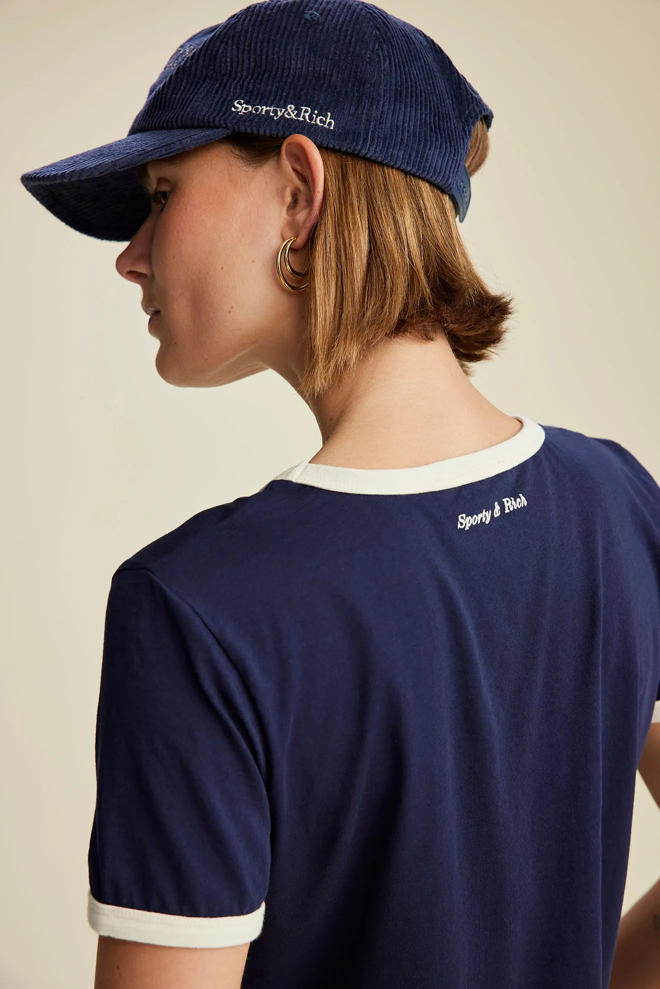 Wellness Club Ringer Tee - Navy/Cream