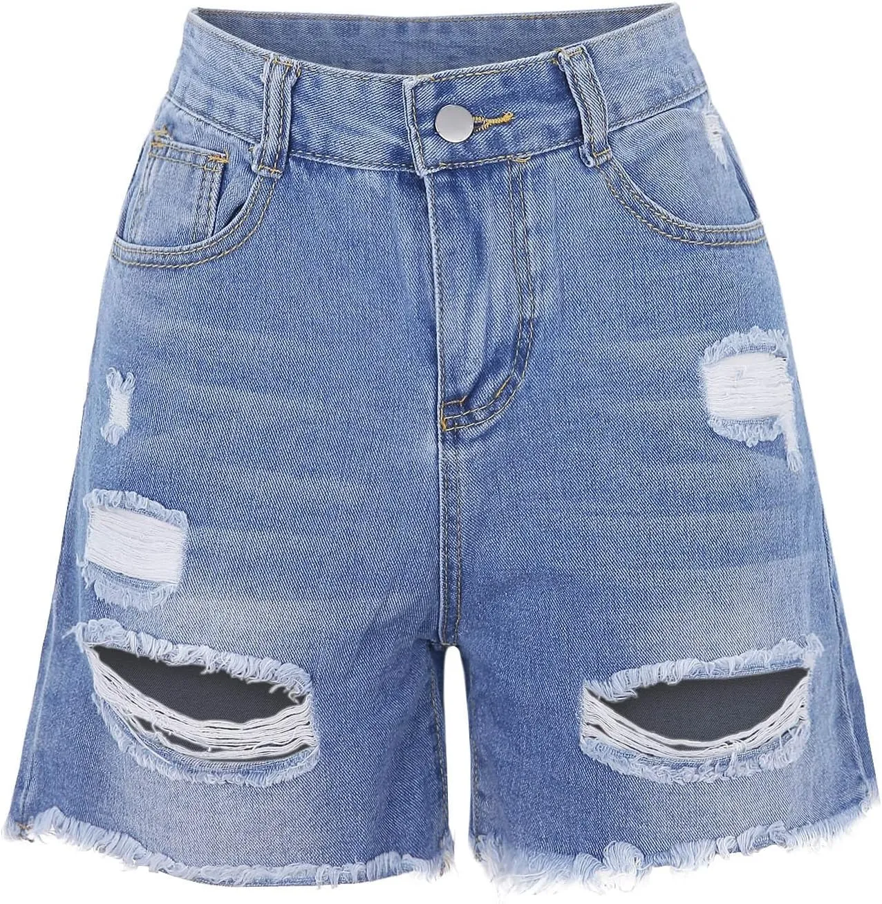 White Denim Shorts for Women Cute High Rise Stretchy Boyfriend Jeans Shorts Solid Frayed Hem Hot Shorts