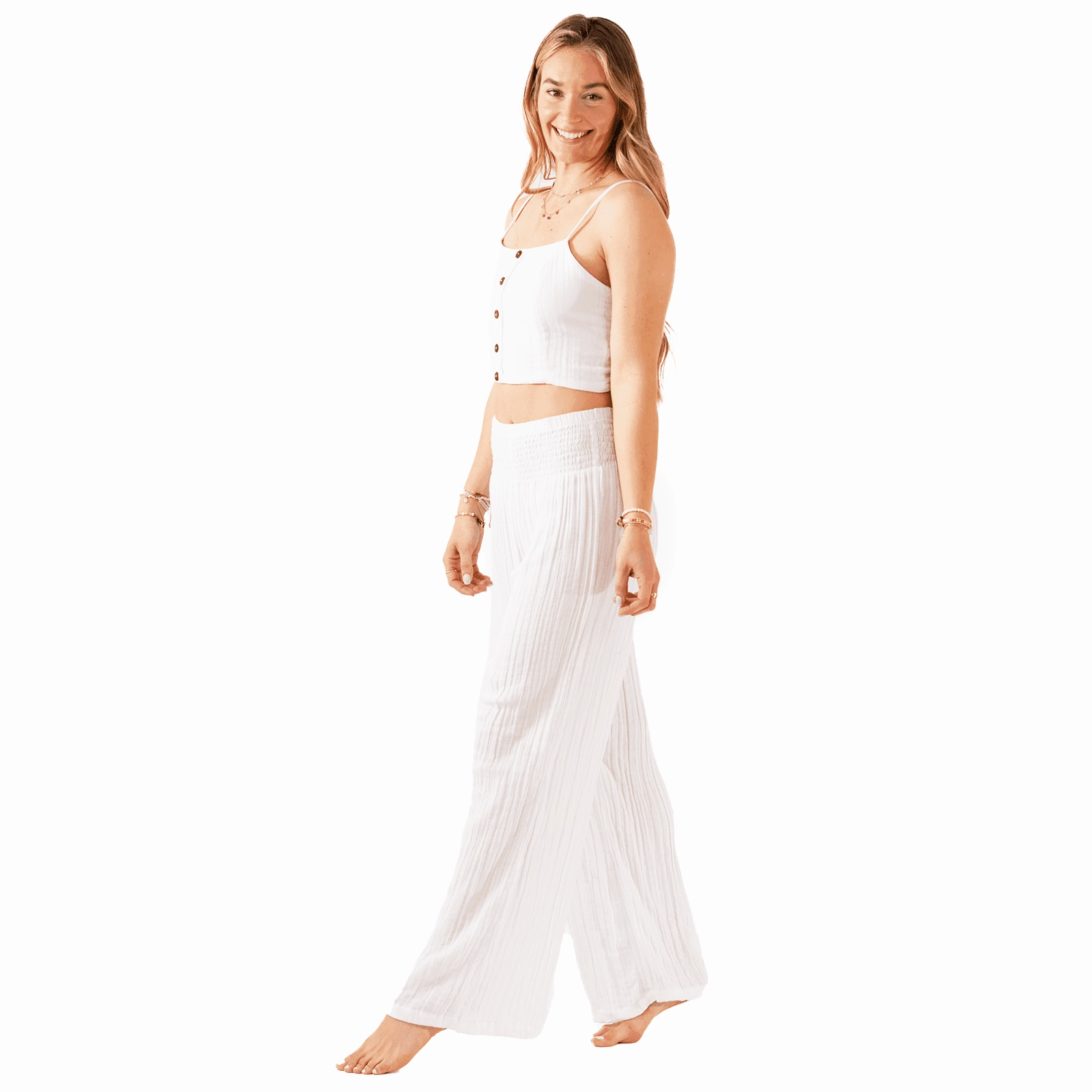 Soft Hoodie AntiSnag Fabric White Cotton Crop Top & Wide Leg Pants Lounge Set