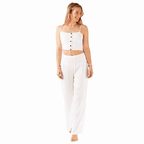 White Cotton Crop Top & Wide Leg Pants Lounge Set BreathableFabric