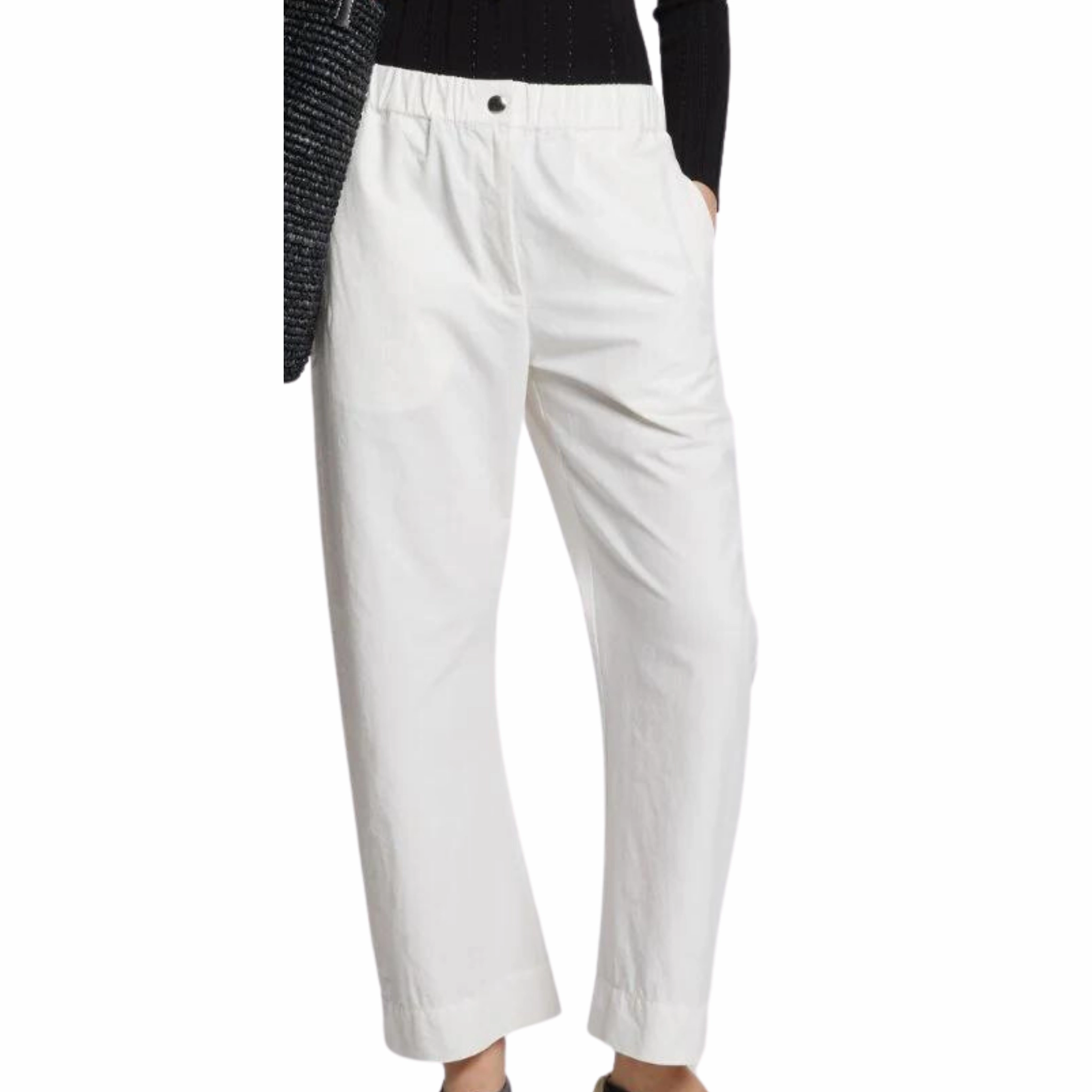 White Solid Cotton Linen Easy Pant Full Flex