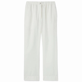 White Solid Cotton Linen Easy Pant Tough Materials Chilly Day Layers