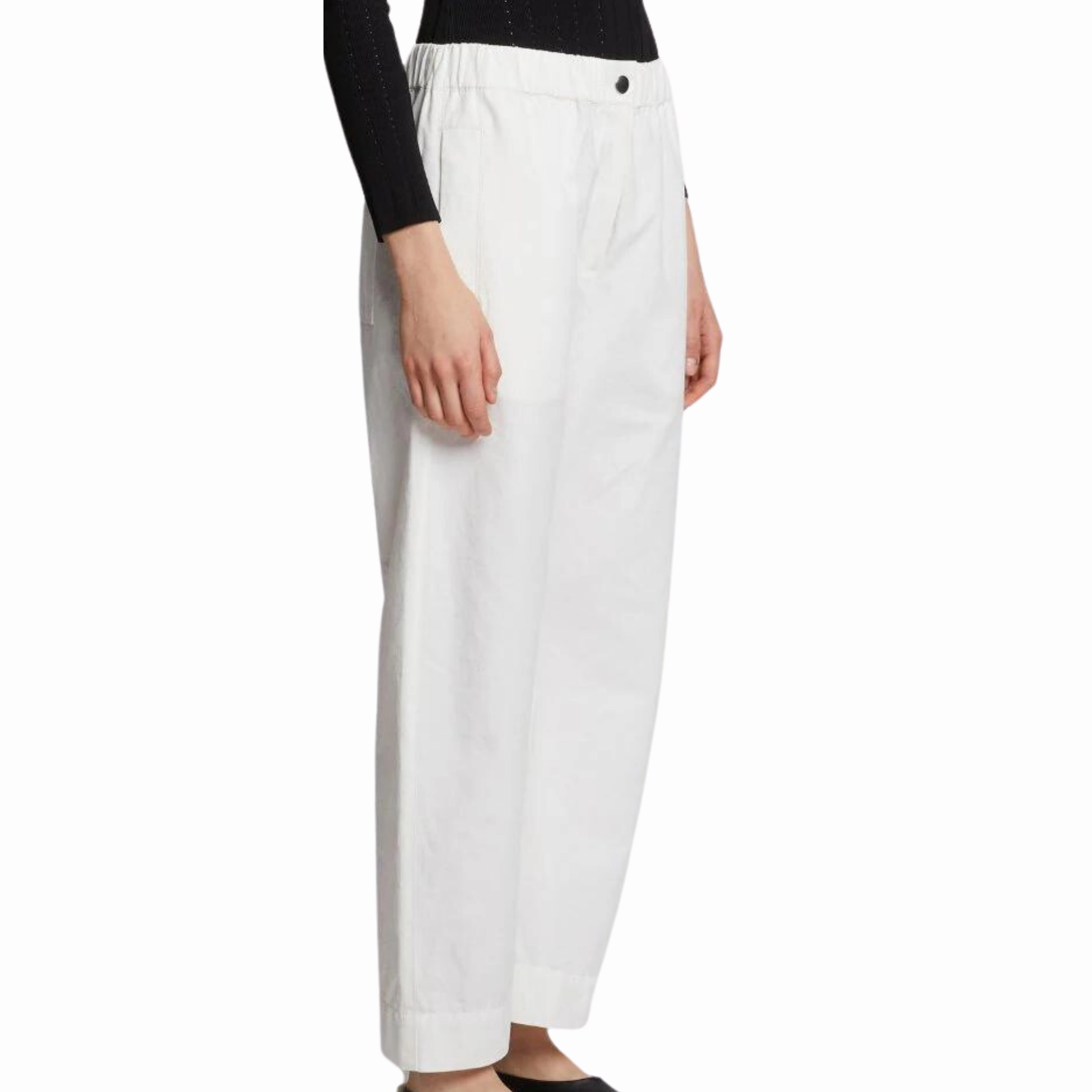 White Solid Cotton Linen Easy Pant Minimal Cut Flexible Knee Panels