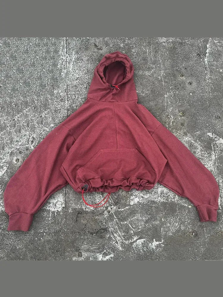 Wiaofellas  -  Fashion Casual Hooded Pullover For Male Oversized Bat Sleeve Cropped Hoodies Street Y2k Autumn Solid Hip Pop Pocket Hoodies