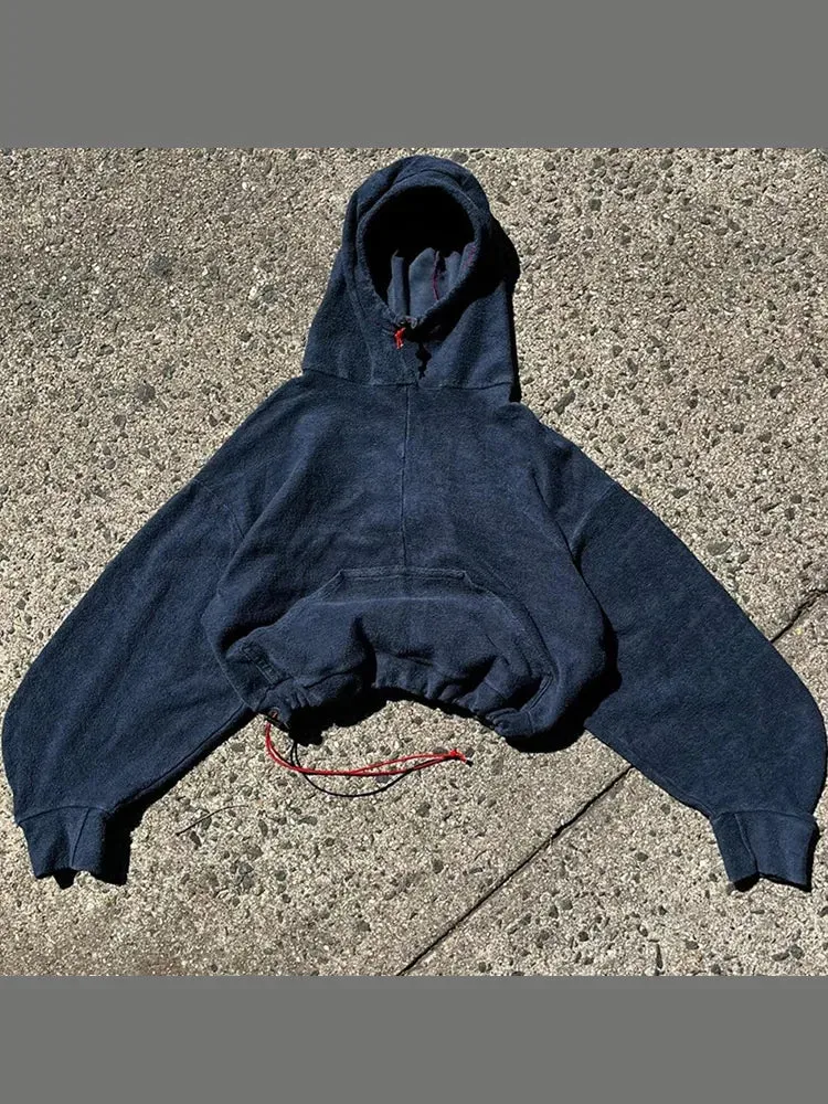 Wiaofellas  -  Fashion Casual Hooded Pullover For Male Oversized Bat Sleeve Cropped Hoodies Street Y2k Autumn Solid Hip Pop Pocket Hoodies