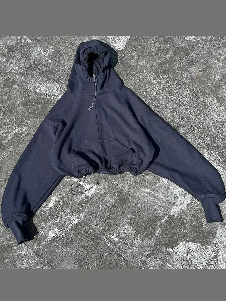 Wiaofellas  -  Fashion Casual Hooded Pullover For Male Oversized Bat Sleeve Cropped Hoodies Street Y2k Autumn Solid Hip Pop Pocket Hoodies