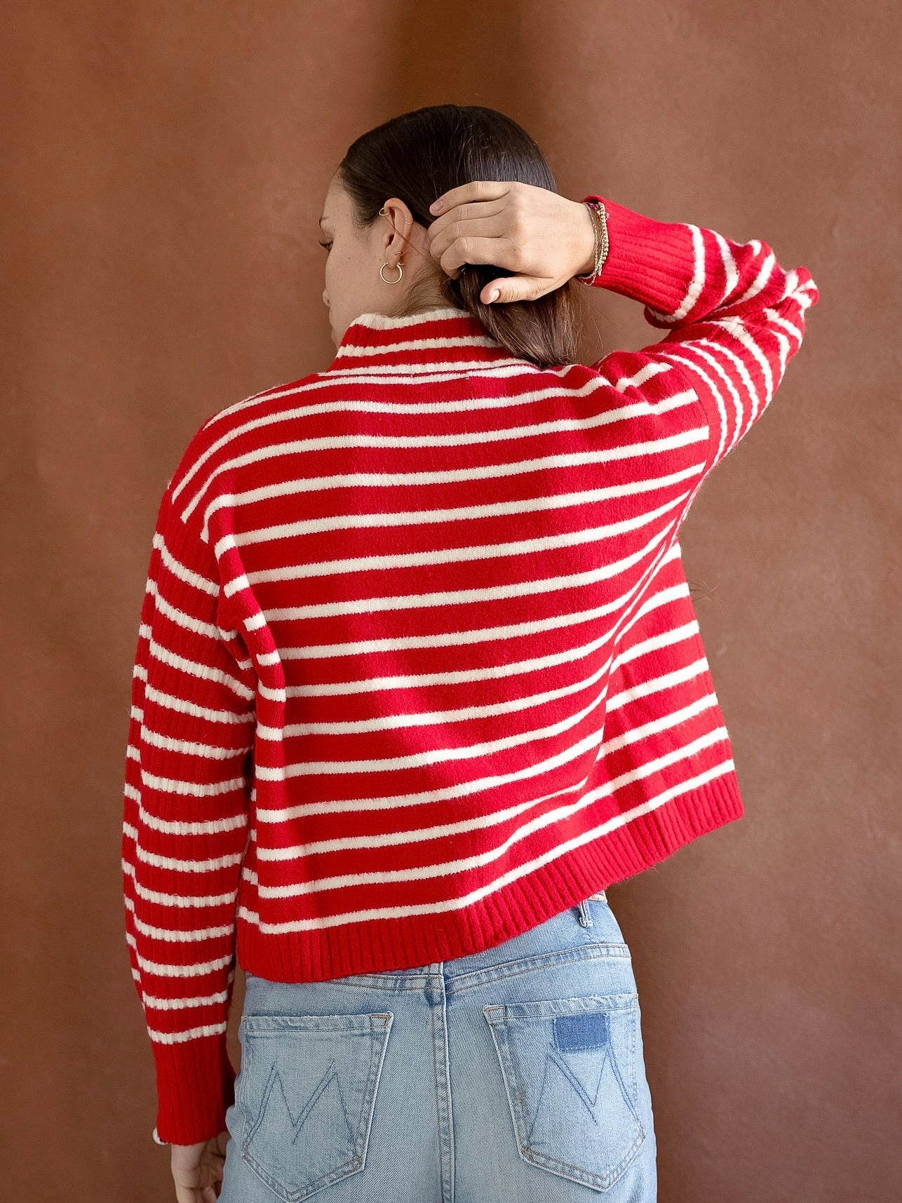Spandex Integration Polished Feel Red Striped Pullover