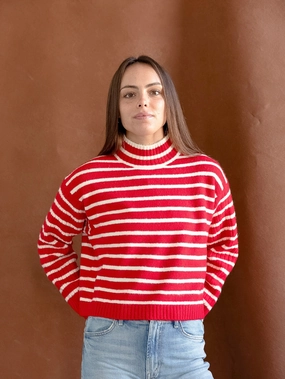 Simple Form Modern Silhouette Red Striped Pullover
