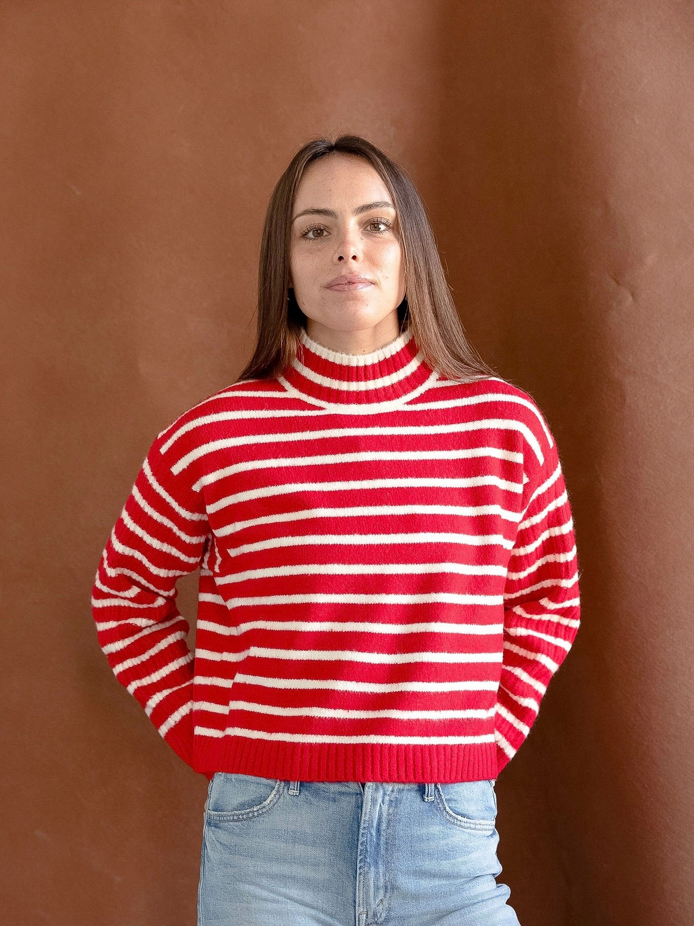 Simple Form Modern Silhouette Red Striped Pullover