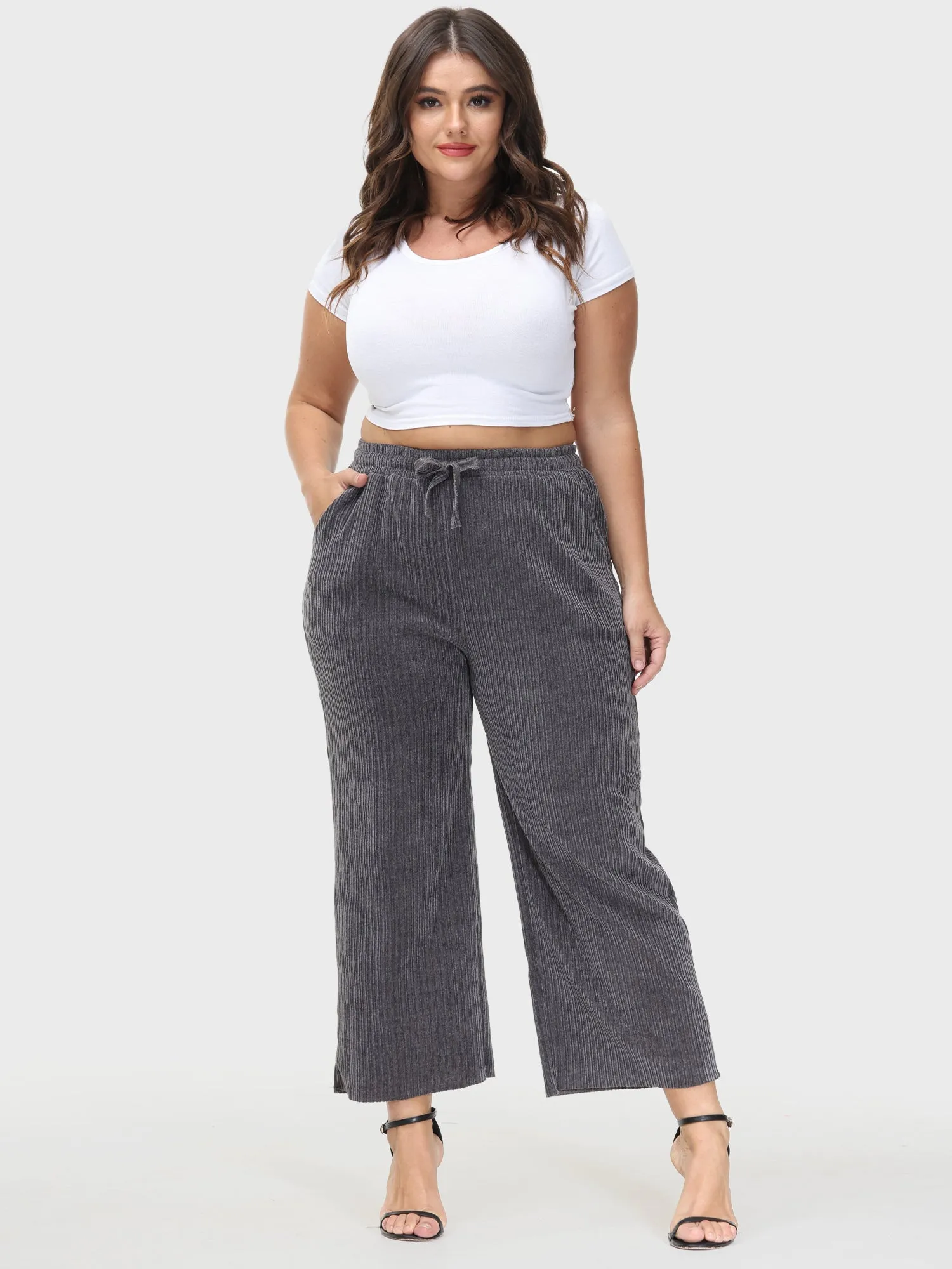 Wide Leg High-Waisted Straight Corduroy Pants