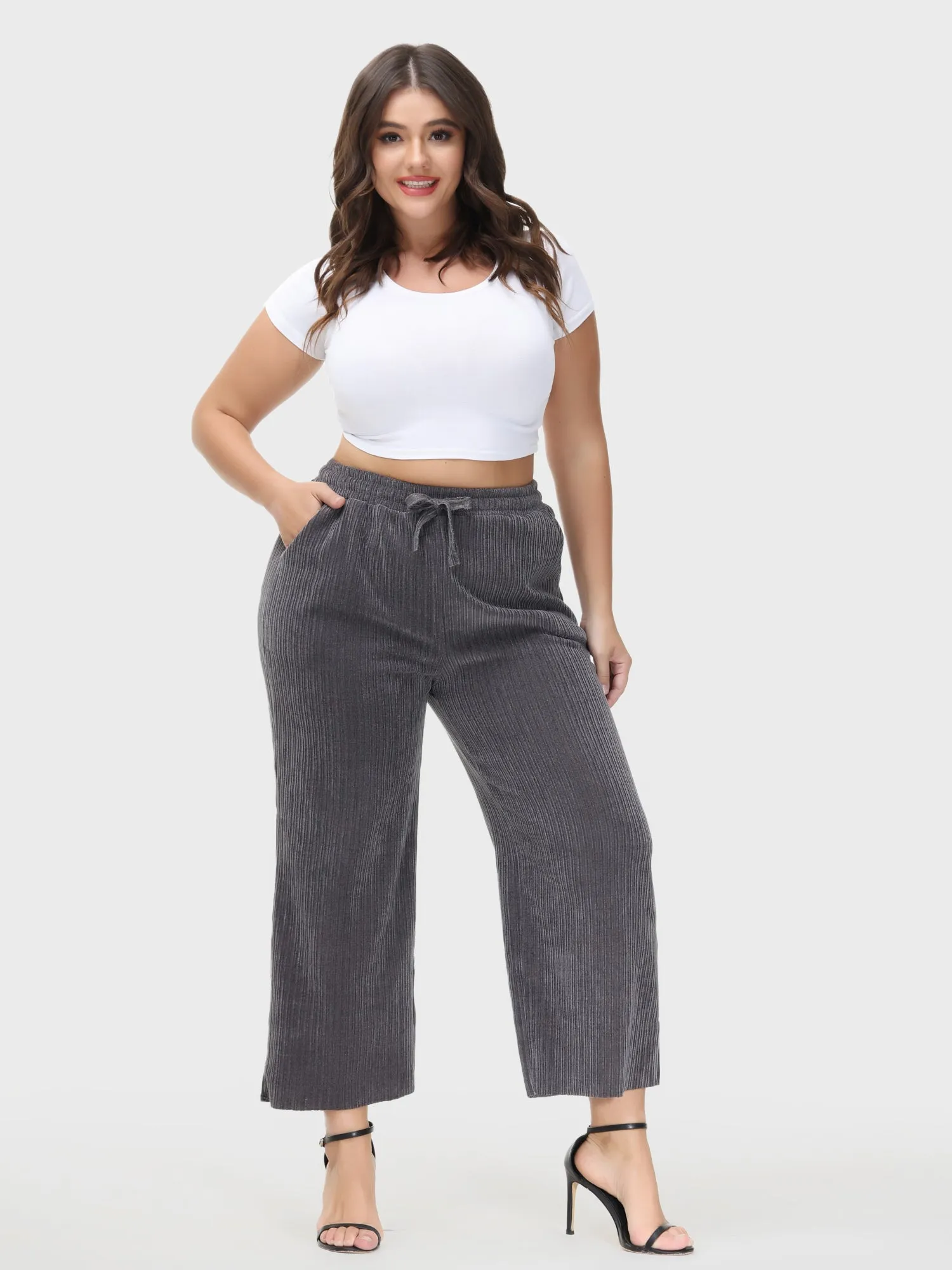 Wide Leg High-Waisted Straight Corduroy Pants