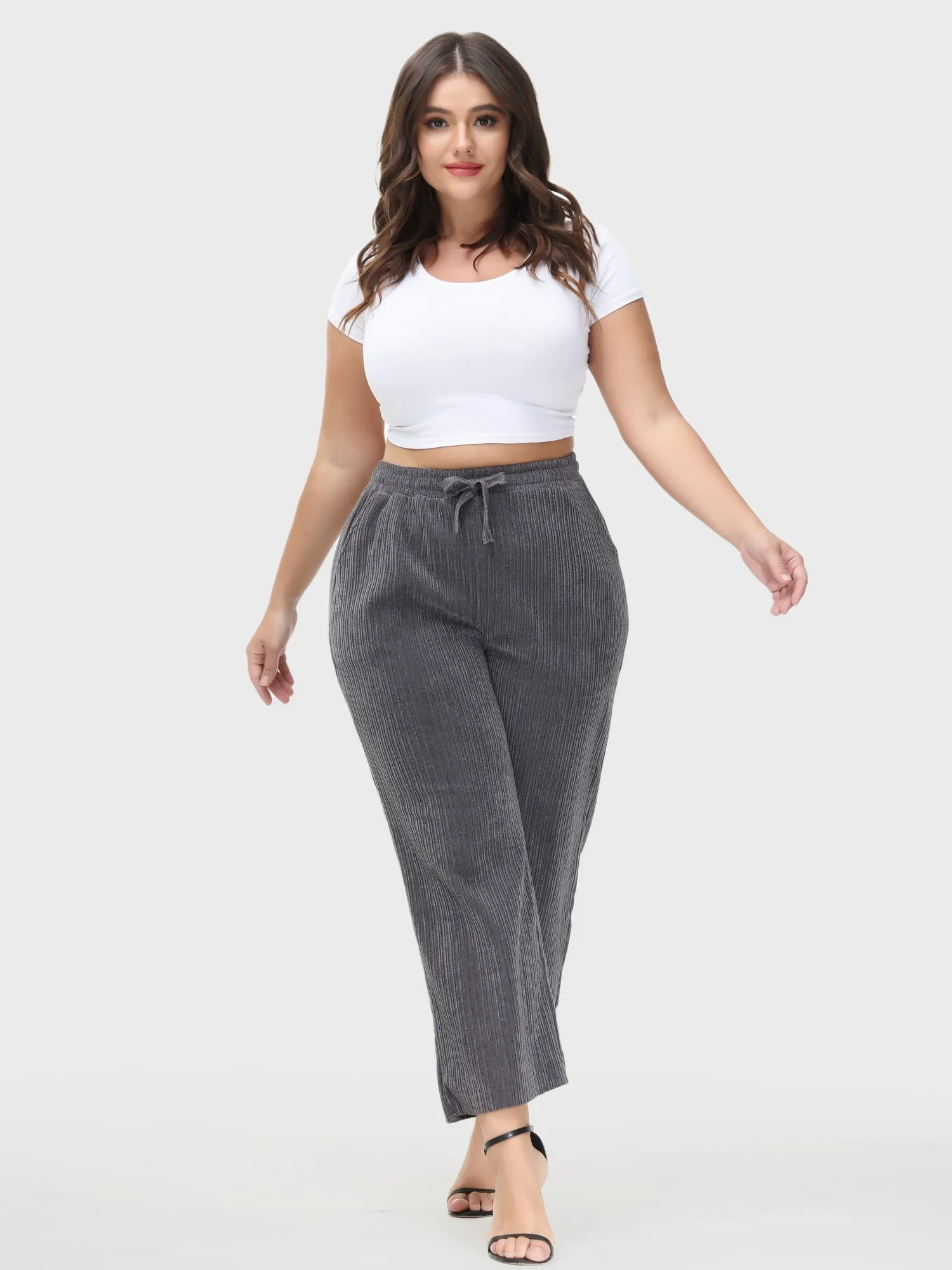 Wide Leg High-Waisted Straight Corduroy Pants