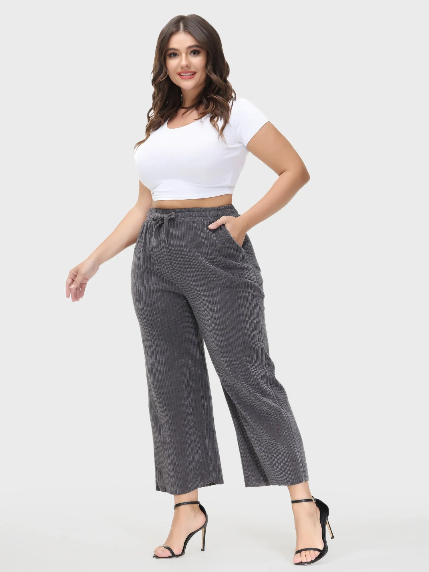 Wide Leg High-Waisted Straight Corduroy Pants