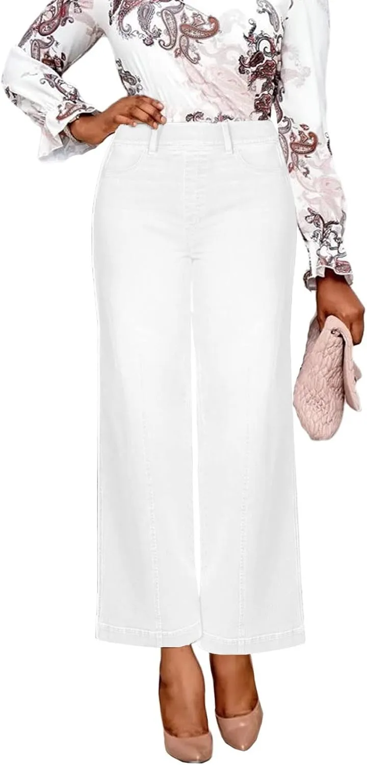 Wide Leg Jeans for Women High Waisted Flare Cropped Denim Pants High Waisted Straight Leg Stretchy Baggy Trousers