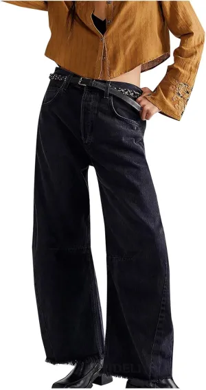 Wide Leg Jeans for Women High Waisted Flare Cropped Denim Pants High Waisted Straight Leg Stretchy Baggy Trousers