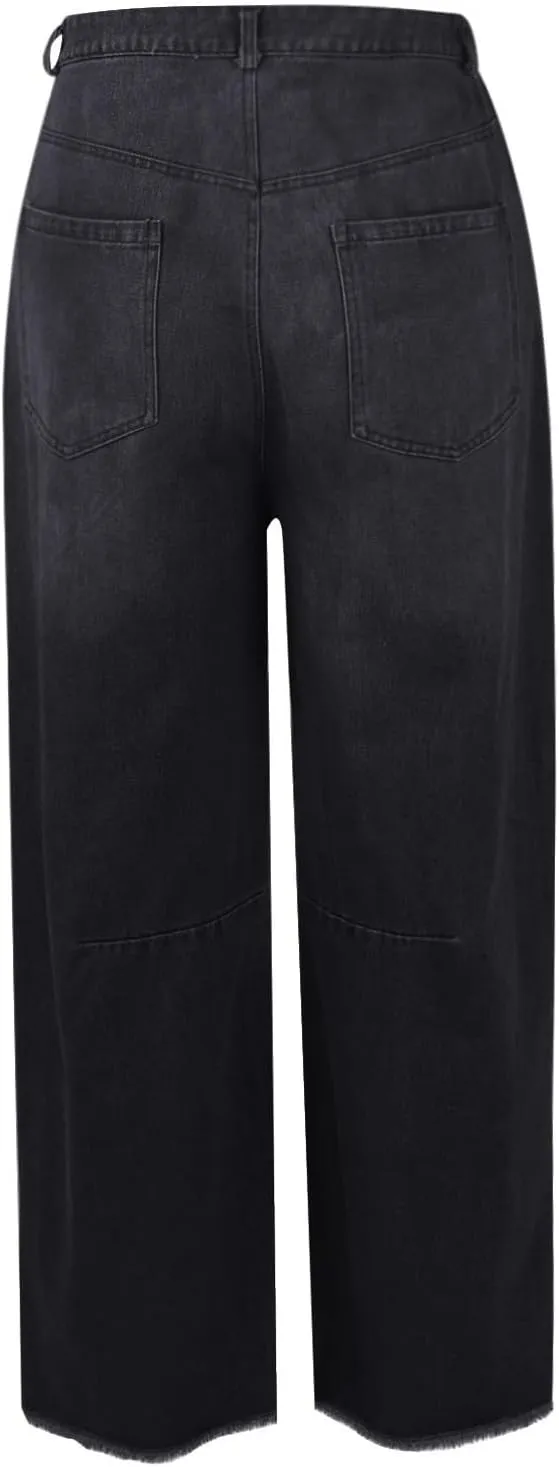 Wide Leg Jeans for Women High Waisted Flare Cropped Denim Pants High Waisted Straight Leg Stretchy Baggy Trousers