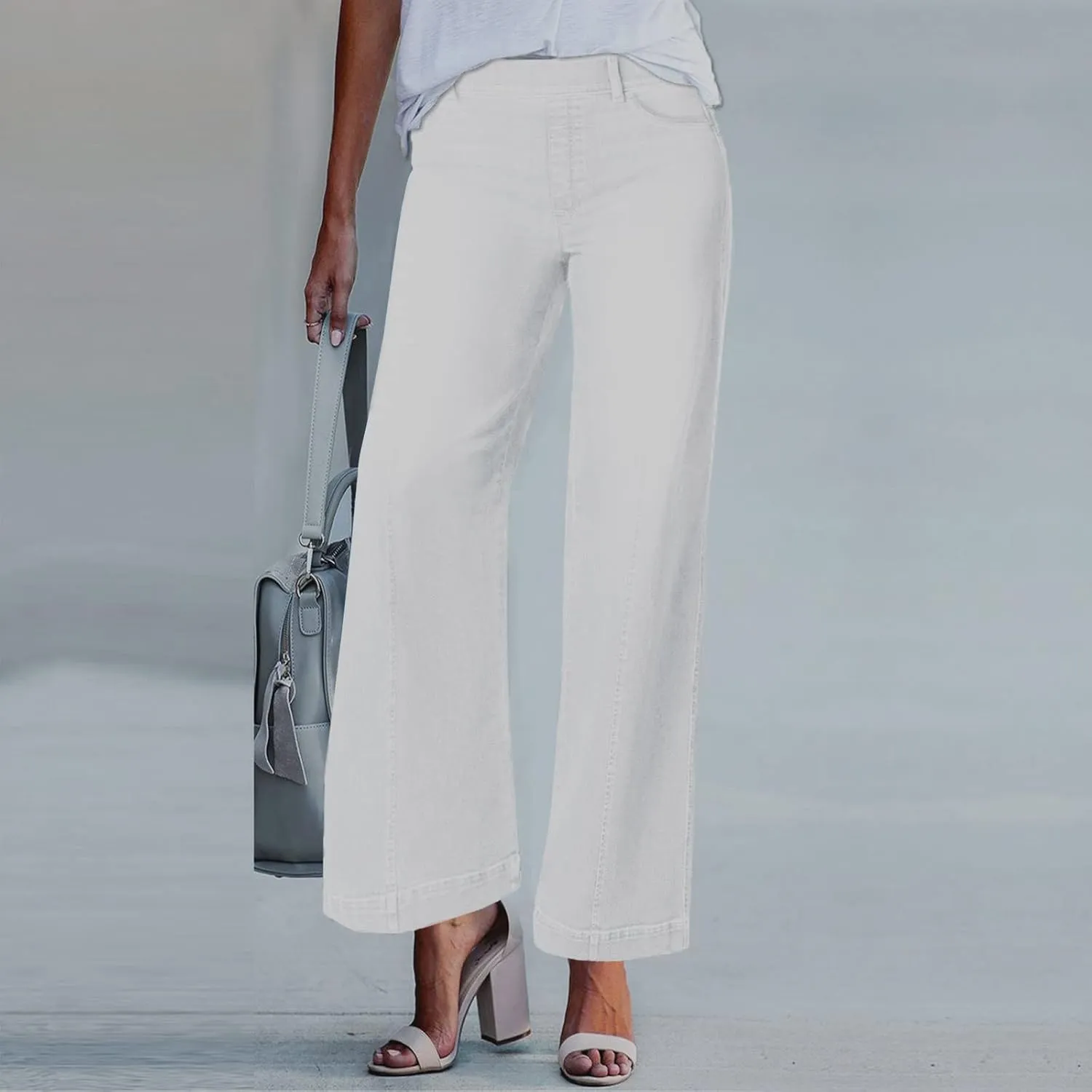 Wide Leg Jeans for Women High Waisted Flare Cropped Denim Pants High Waisted Straight Leg Stretchy Baggy Trousers
