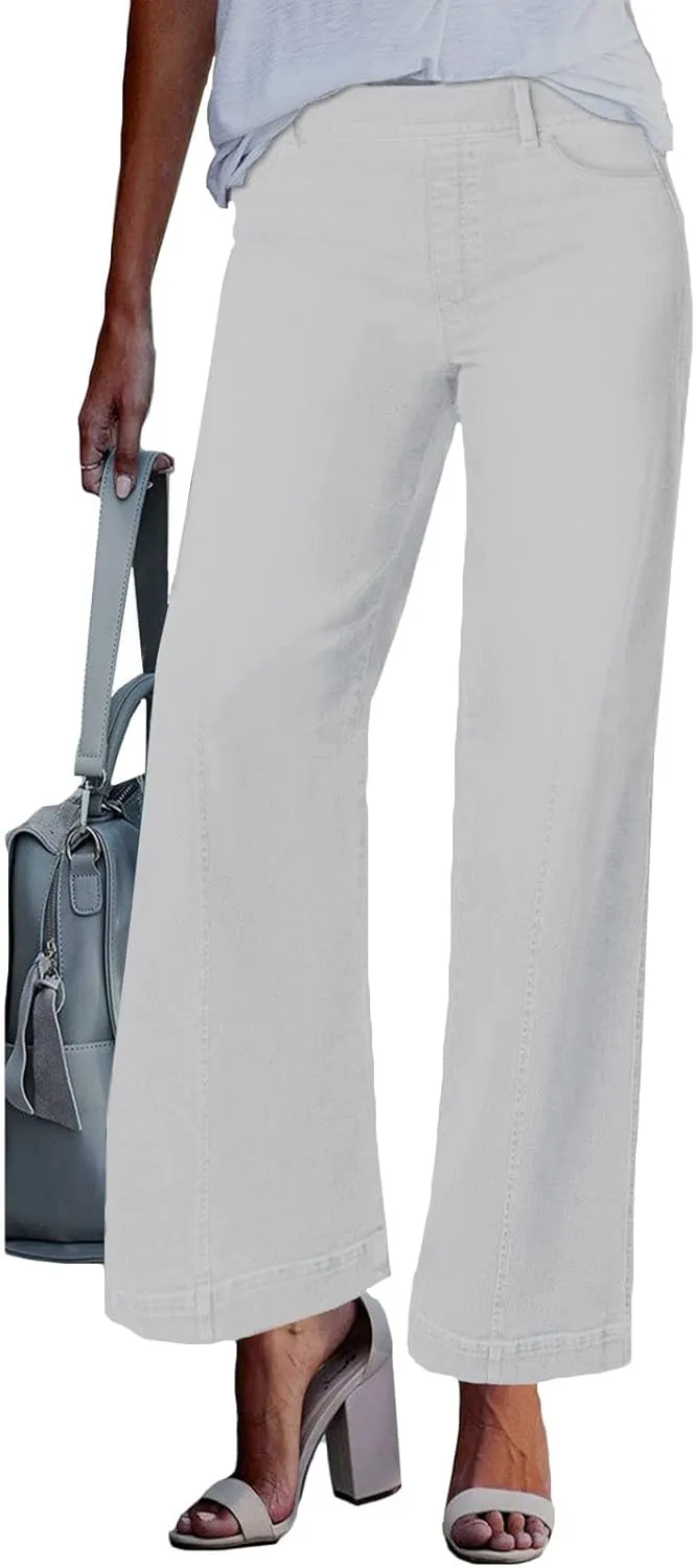 Wide Leg Jeans for Women High Waisted Flare Cropped Denim Pants High Waisted Straight Leg Stretchy Baggy Trousers