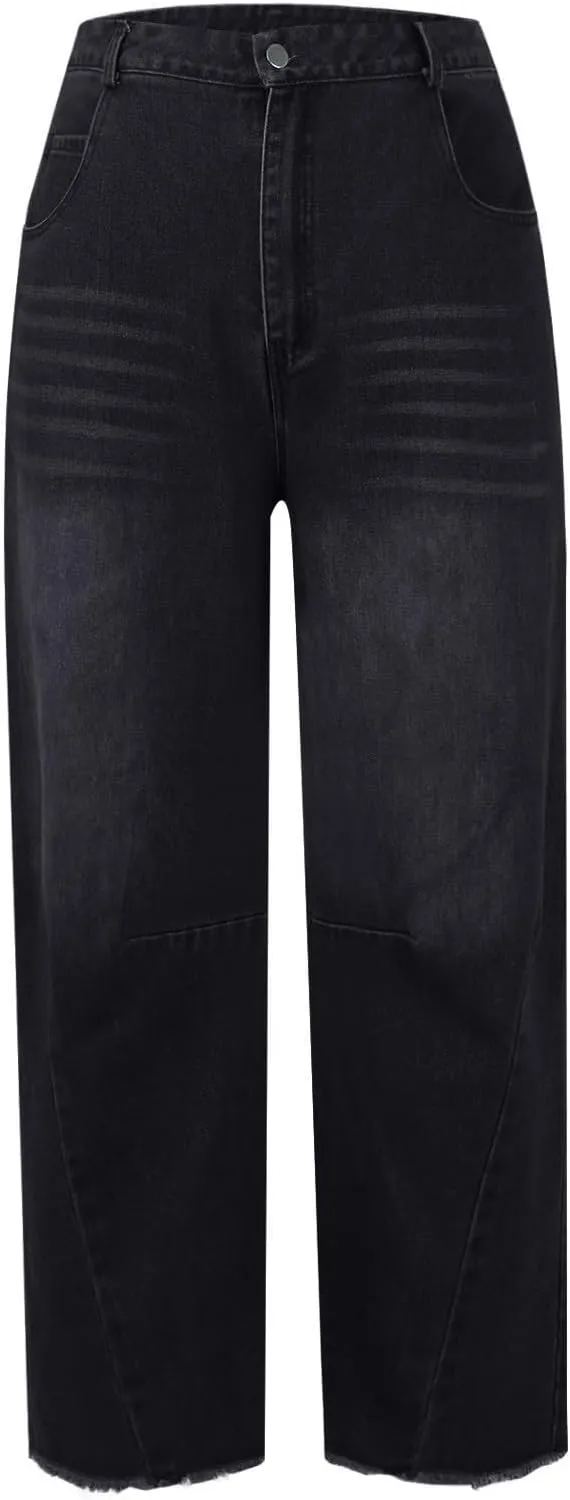 Wide Leg Jeans for Women High Waisted Flare Cropped Denim Pants High Waisted Straight Leg Stretchy Baggy Trousers