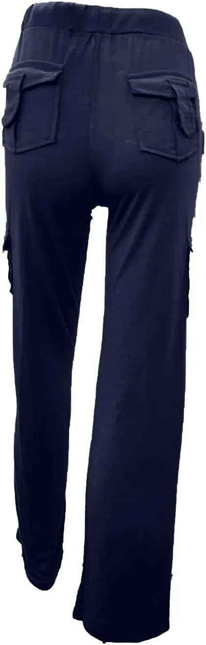Wide Leg Yoga Pants with Cargo Pockets for Women High Waisted Bootcut Gym Workout Pants Stretchy Plus Size Cargo Pants