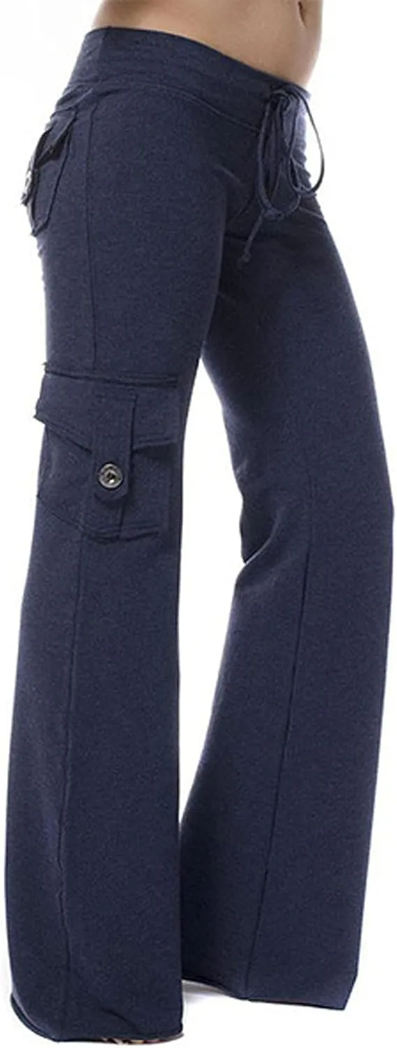 Wide Leg Yoga Pants with Cargo Pockets for Women High Waisted Bootcut Gym Workout Pants Stretchy Plus Size Cargo Pants