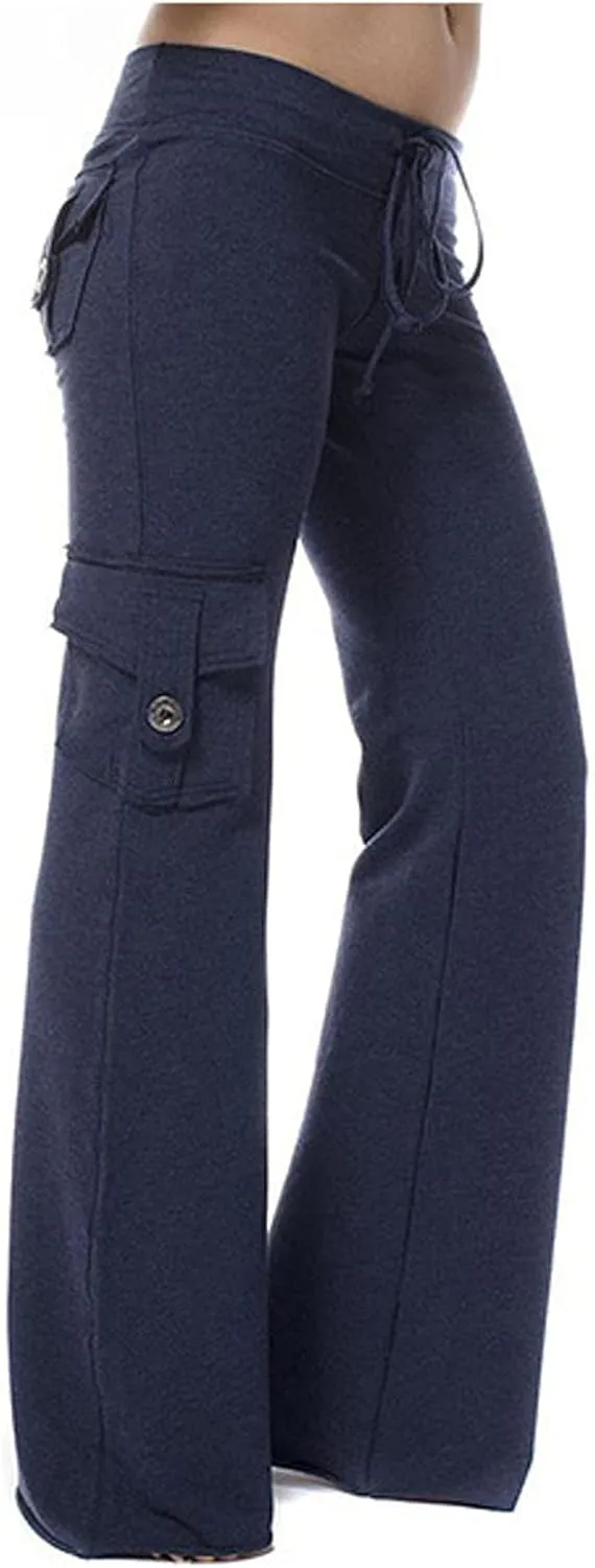 Wide Leg Yoga Pants with Cargo Pockets for Women High Waisted Bootcut Gym Workout Pants Stretchy Plus Size Cargo Pants