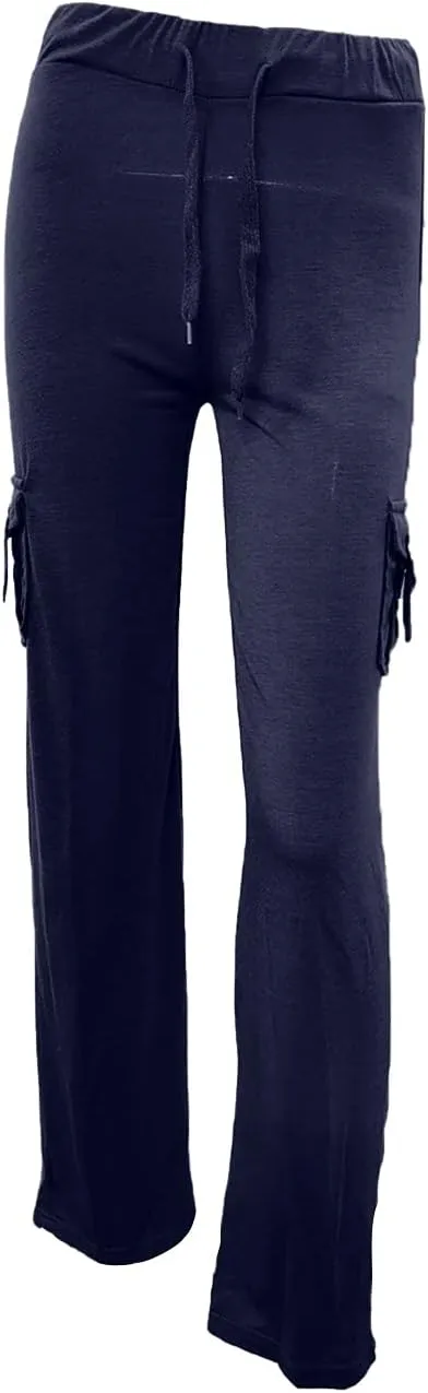 Wide Leg Yoga Pants with Cargo Pockets for Women High Waisted Bootcut Gym Workout Pants Stretchy Plus Size Cargo Pants