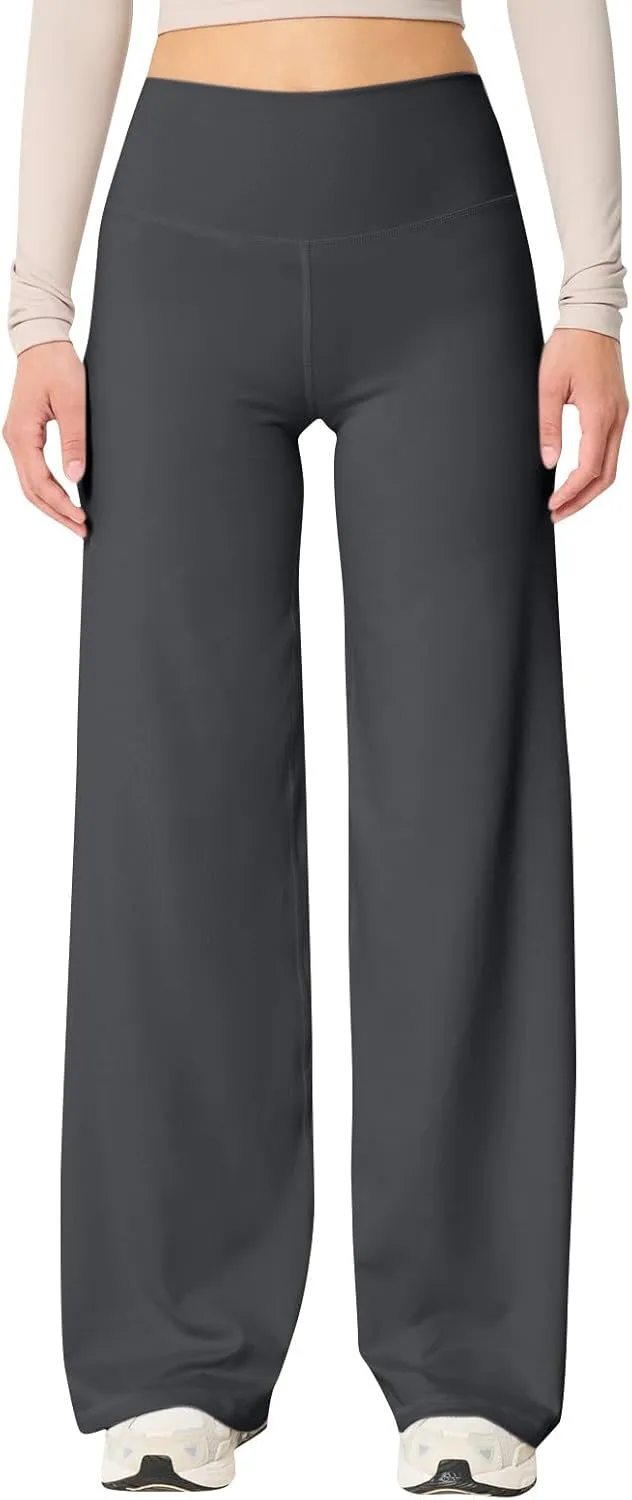 Wide Leg Yoga Pants Women Elastic High Waisted Lounge Pants Slim Fit Leggings Pull on Trousers Straight Leg Casual Pants