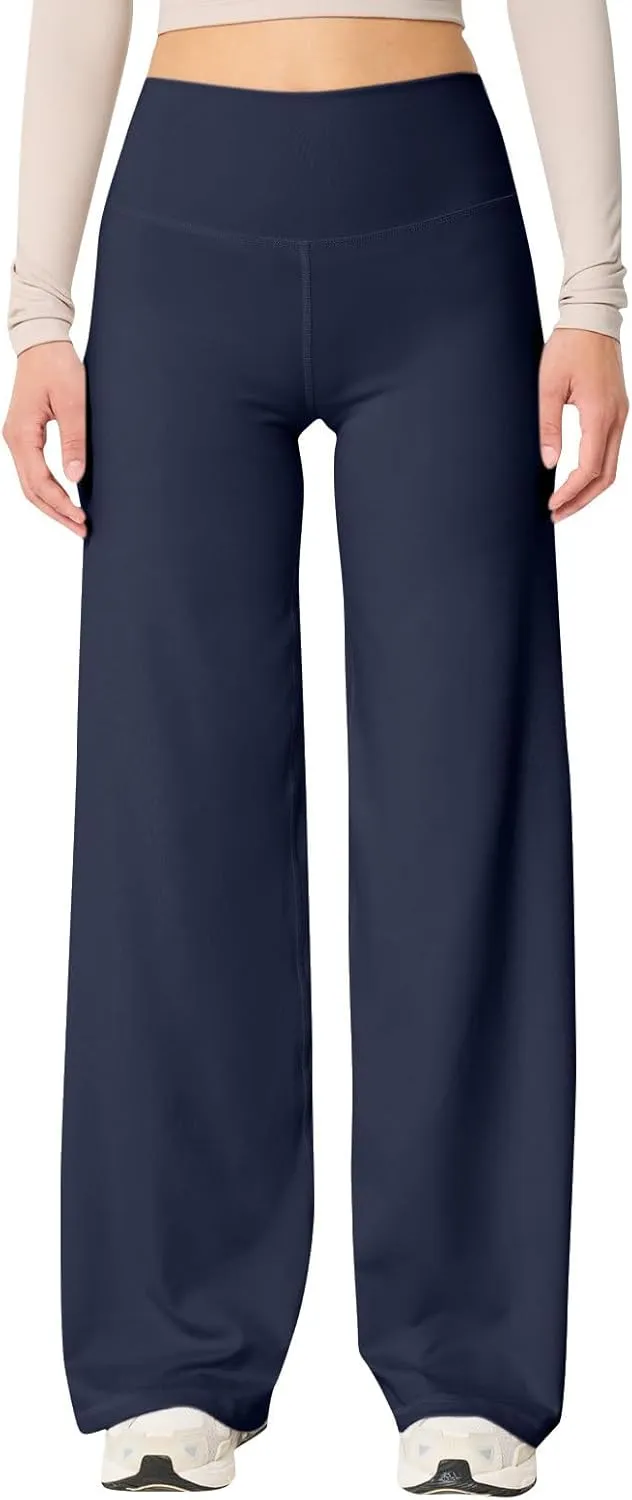 Wide Leg Yoga Pants Women Elastic High Waisted Lounge Pants Slim Fit Leggings Pull on Trousers Straight Leg Casual Pants