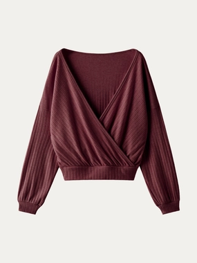 OversizedSilhouette ButtonDownCollar Wide Rib Surplice Top