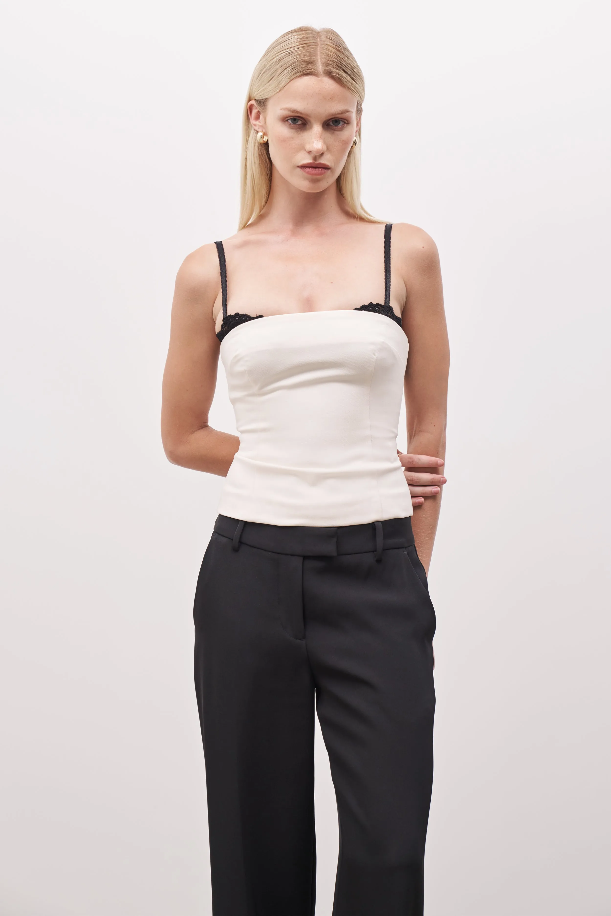 Tailored Bra Detail Bustier - Cream/Black Anti Pilling Fabric