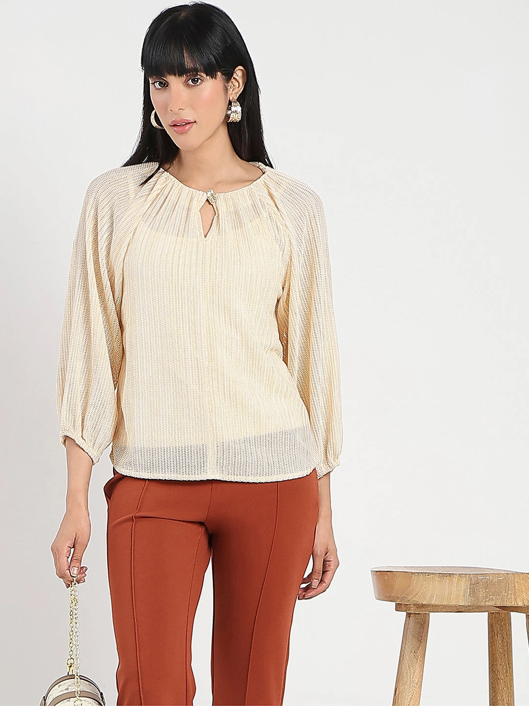 TaglessComfort Stretch Comfort Madame Beige Rayon Blend Top